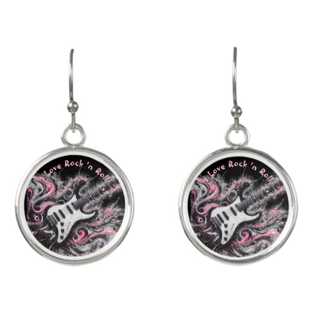 I Love Rock N Roll Electric Guitar Painting Earrings (Front)
