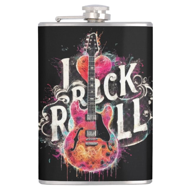 I Love Rock N Roll Electric Guitar Painting Flask (Front)