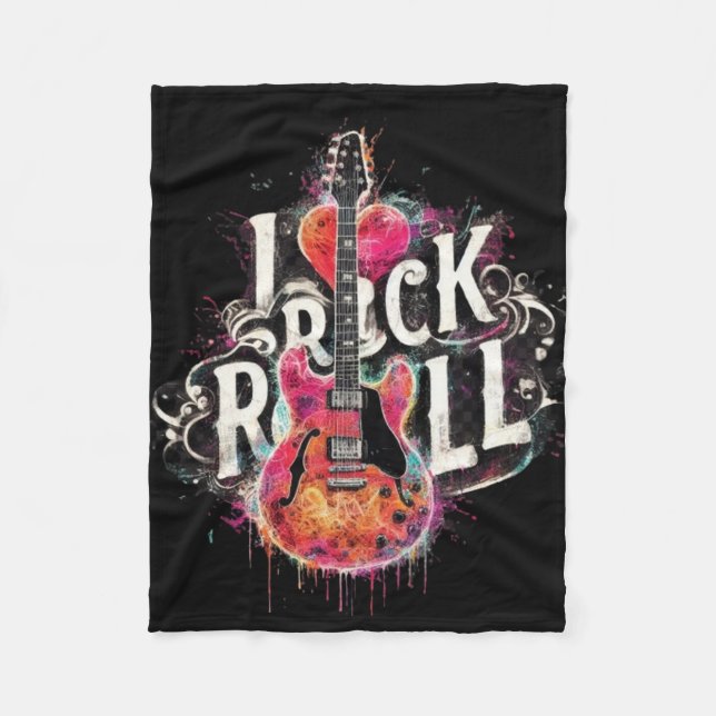 I Love Rock N Roll Electric Guitar Painting Fleece Blanket (Front)