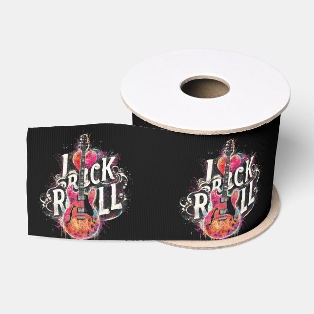 I Love Rock N Roll Electric Guitar Painting Grosgrain Ribbon (Spool)