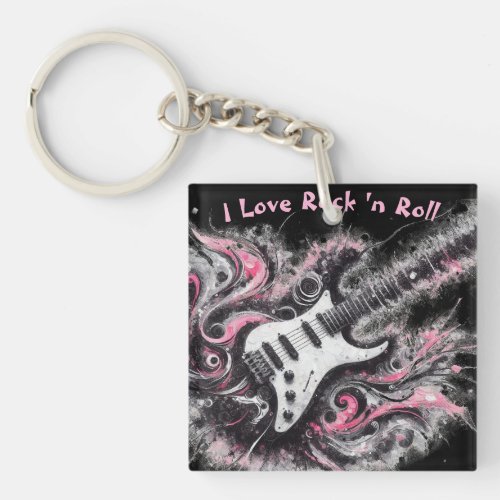 I Love Rock N Roll Electric Guitar Painting Keychain