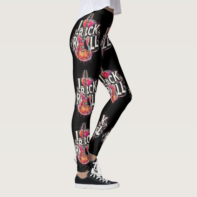 I Love Rock N Roll Electric Guitar Painting  Leggings (Right)