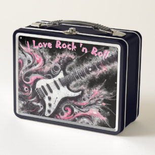 I Love Rock N Roll Electric Guitar Painting Metal Lunch Box