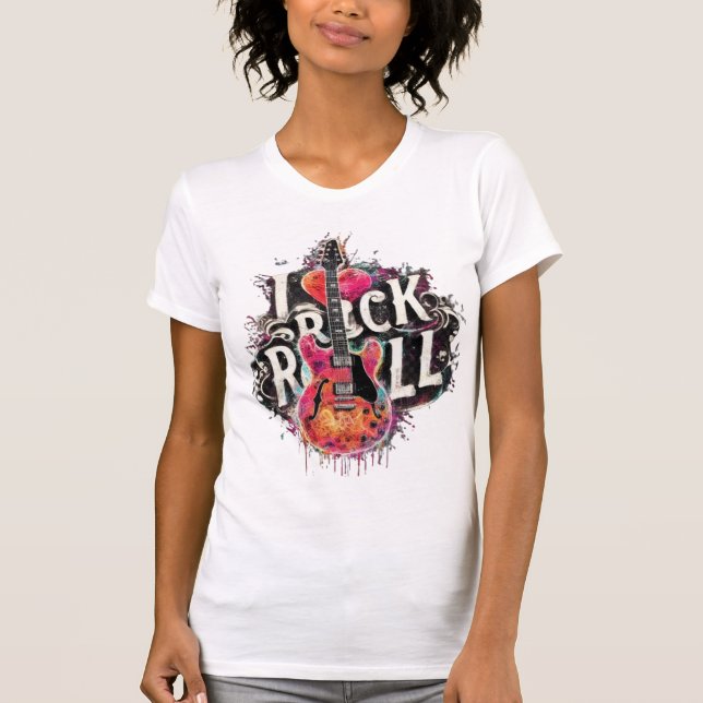 I Love Rock N Roll Electric Guitar Painting Music  T-Shirt (Front)
