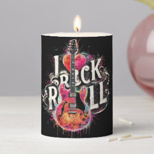 I Love Rock N Roll Electric Guitar Painting Pillar Candle