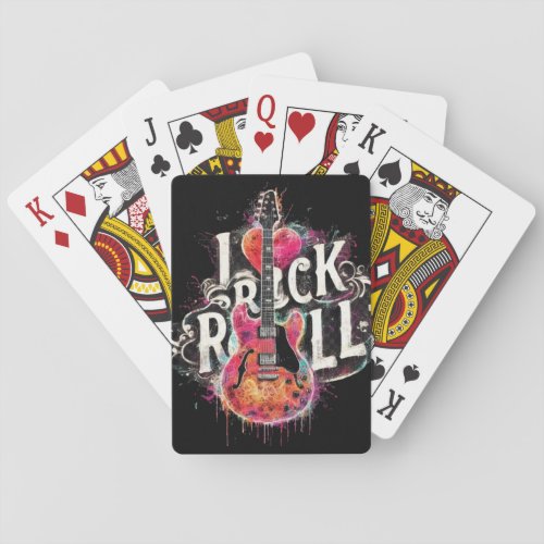 I Love Rock N Roll Electric Guitar Painting Playing Cards