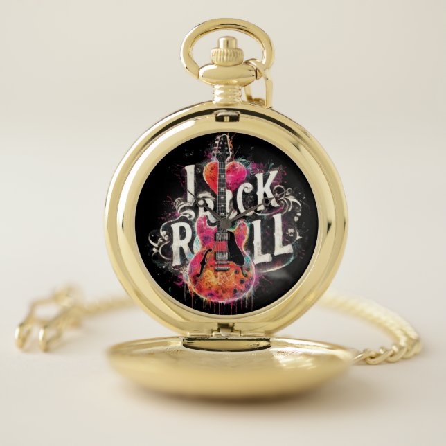 I Love Rock N Roll Electric Guitar Painting Pocket Watch (Inside)