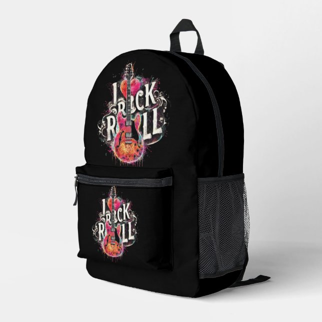 I Love Rock N Roll Electric Guitar Painting Printed Backpack (Back Corner Right)