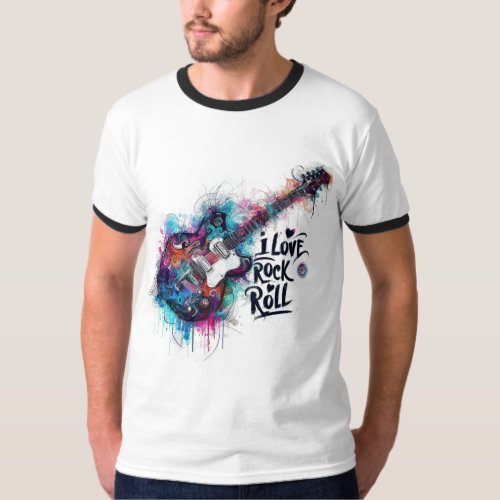I Love Rock N Roll Electric Guitar Painting T_Shirt