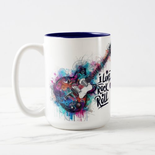 I Love Rock N Roll Electric Guitar Painting Two_Tone Coffee Mug