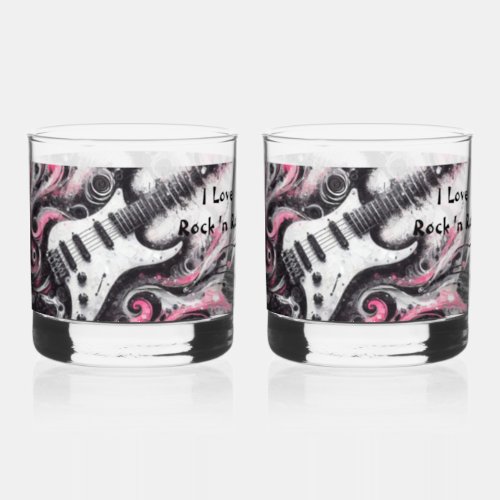 I Love Rock N Roll Electric Guitar Painting Whiskey Glass