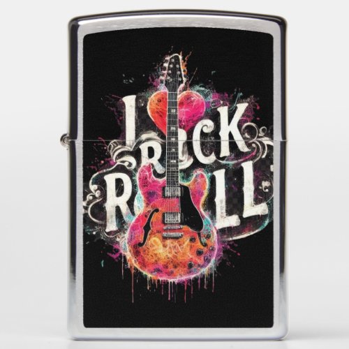 I Love Rock N Roll Electric Guitar Painting Zippo Lighter