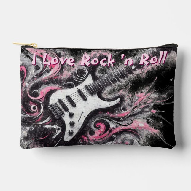 I Love Rock N Roll Electric Guitar Personalized Accessory Pouch (Front)