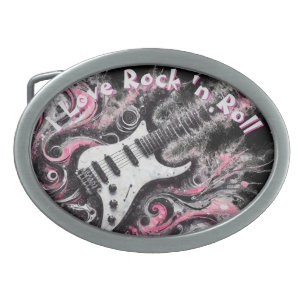 I Love Rock N Roll Electric Guitar Personalized Belt Buckle
