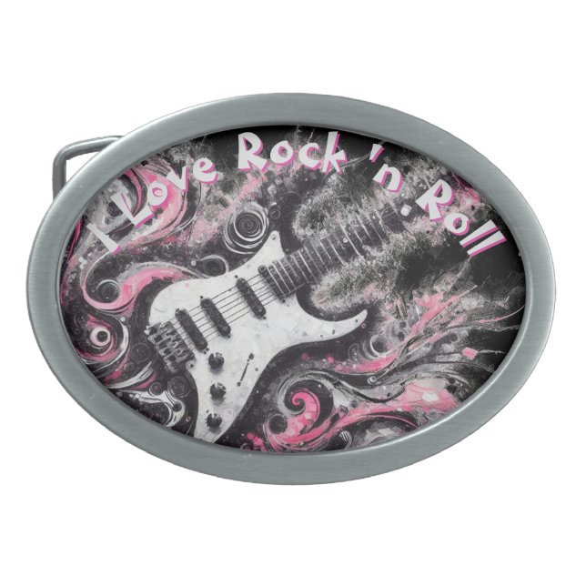 I Love Rock N Roll Electric Guitar Personalized Belt Buckle (Front)