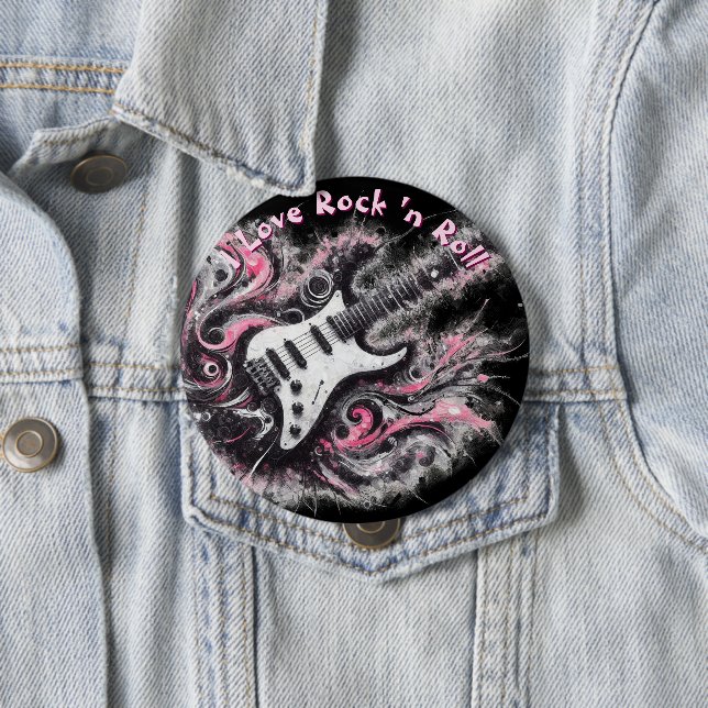 I Love Rock N Roll Electric Guitar Personalized Button (In Situ)