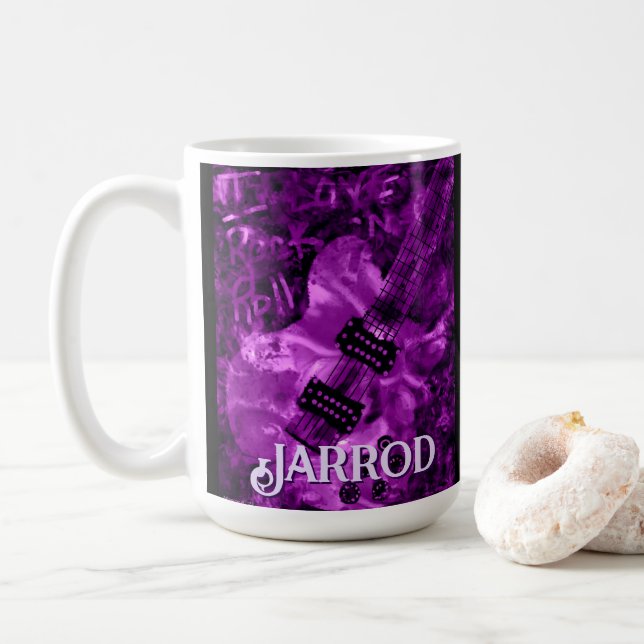 I Love Rock 'N Roll Electric Guitar Personalized Coffee Mug (With Donut)