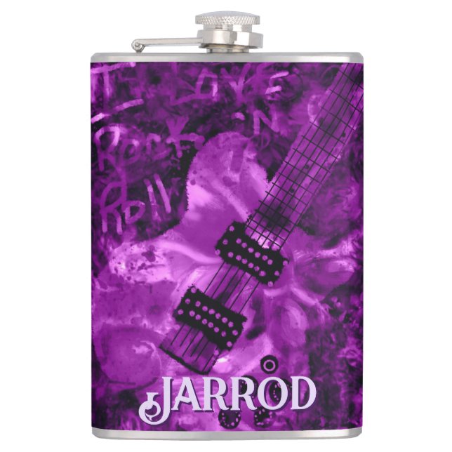 I Love Rock 'N Roll Electric Guitar Personalized Flask (Front)
