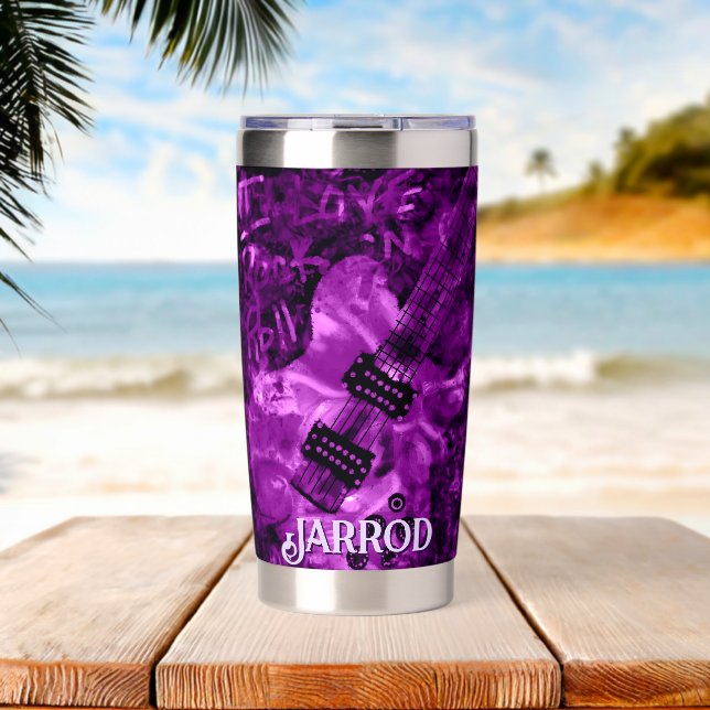 I Love Rock 'N Roll Electric Guitar Personalized Insulated Tumbler (Beach (Rotated))