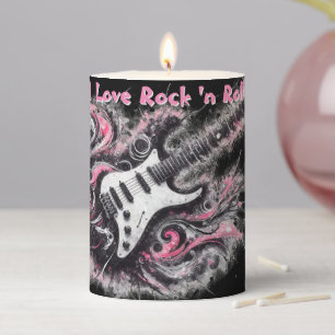 I Love Rock N Roll Electric Guitar Personalized Pillar Candle
