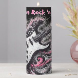 I Love Rock N Roll Electric Guitar Personalized Pillar Candle