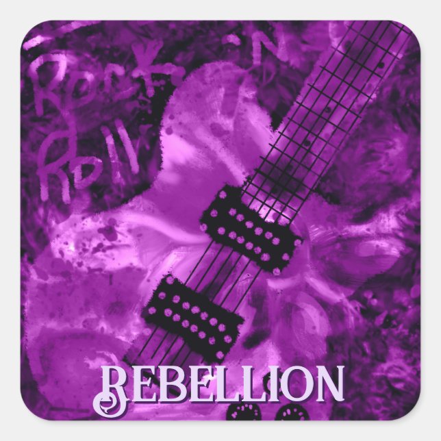 I Love Rock 'N Roll Electric Guitar Personalized Square Sticker (Front)
