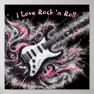 I Love Rock N Roll Electric Guitar Pink Black Poster