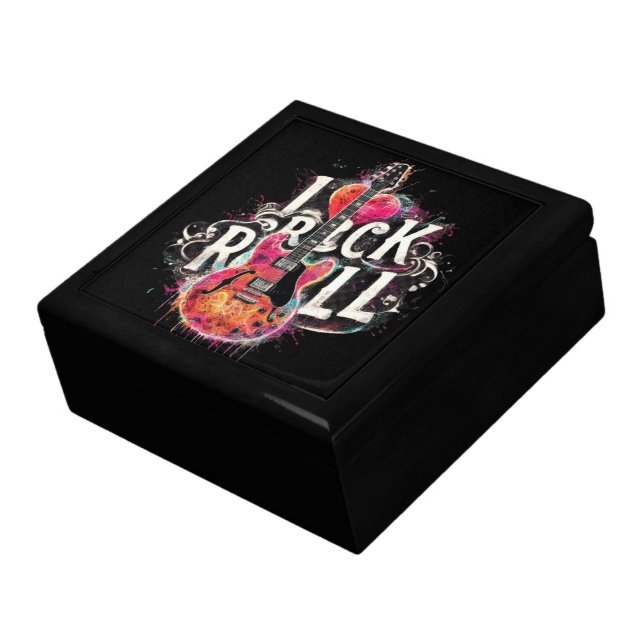 I Love Rock N Roll Electric Guitar Tile-Topped Box (Side)