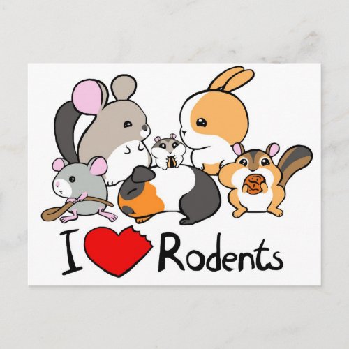 I love rodents cute cartoon postcard