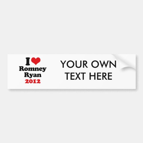 I LOVE ROMNEY RYAN 2012png Bumper Sticker