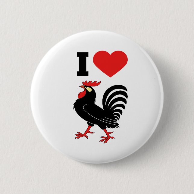 I Love rooster Pinback Button (Front)