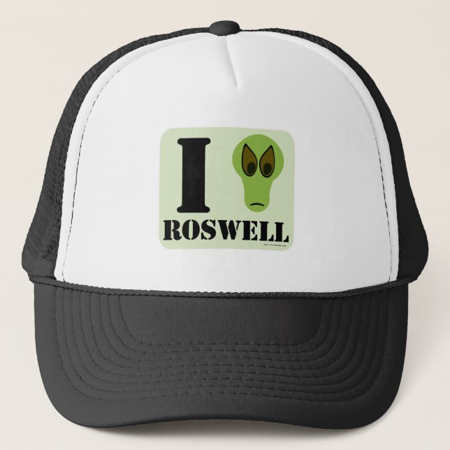 I Love Roswell Funny Alien UFO Logo Art Trucker Hat (Front)