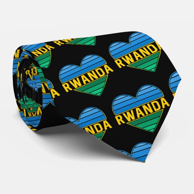 I Love Rwanda, Rwandan Rwandese Heart Neck Tie (Rolled)