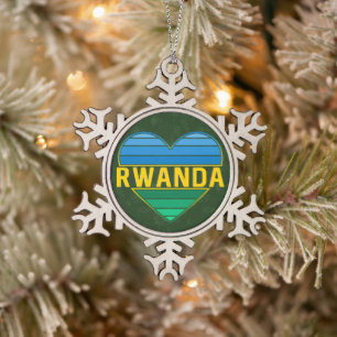I Love Rwanda, Rwandan Rwandese Heart Snowflake Pewter Christmas Ornament