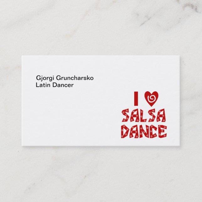 I Love Salsa Dance Latin Dance Instructor Business Card (Front)