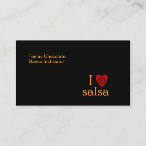 I Love Salsa Swirl Heart Latin Dancing Custom Business Card