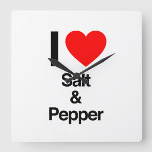 i love salt and pepper square wall clock