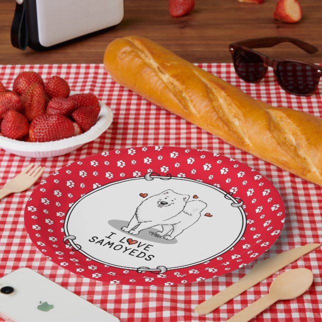 I Love Samoyeds  - dog cute hearts Sammie funny Paper Plates (Picnic)