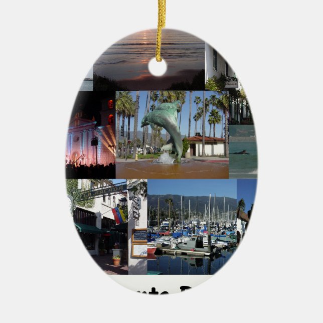 i love santa barbara.png ceramic ornament (Front)