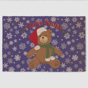 I Love Santa! Christmas Teddy Bear Snowflakes Fiber Doormat