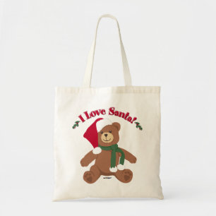 I Love Santa! Christmas Teddy Bear Tote Bag