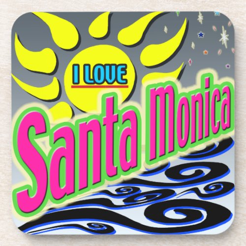 I LOVE Santa Monica Night Sunshine Coaster Coaster