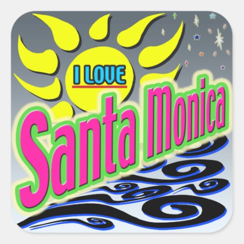 I LOVE Santa Monica Night Sunshine Sticker Square Sticker