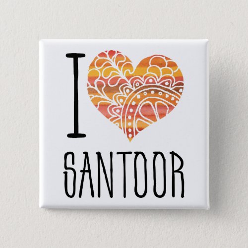 I Love Santoor Yellow Orange Mandala Heart Square Button