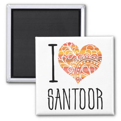 I Love Santoor Yellow Orange Mandala Heart Square Magnet