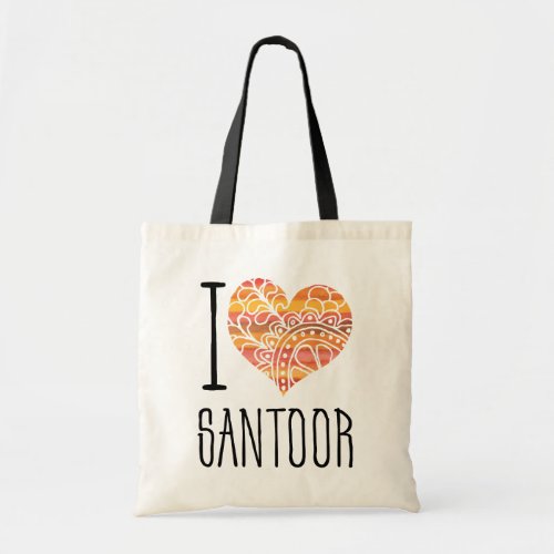 I Love Santoor Yellow Orange Mandala Heart Tote Bag