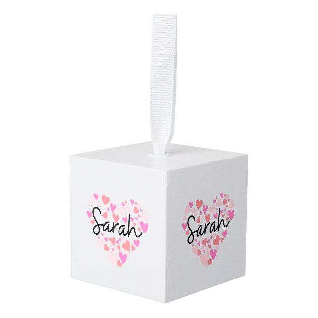 I love Sarah Cube Ornament (Front Angled)