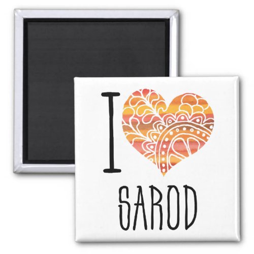 I Love Sarod Yellow Orange Mandala Heart Square Magnet
