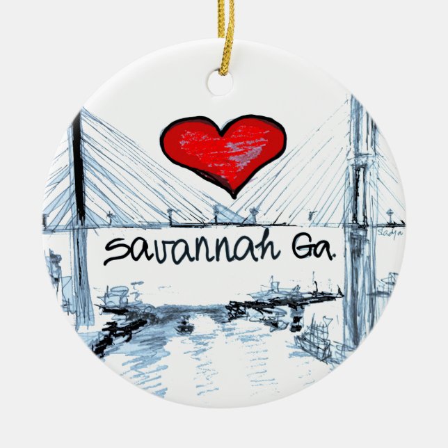 I love Savannah Ga Ceramic Ornament (Front)