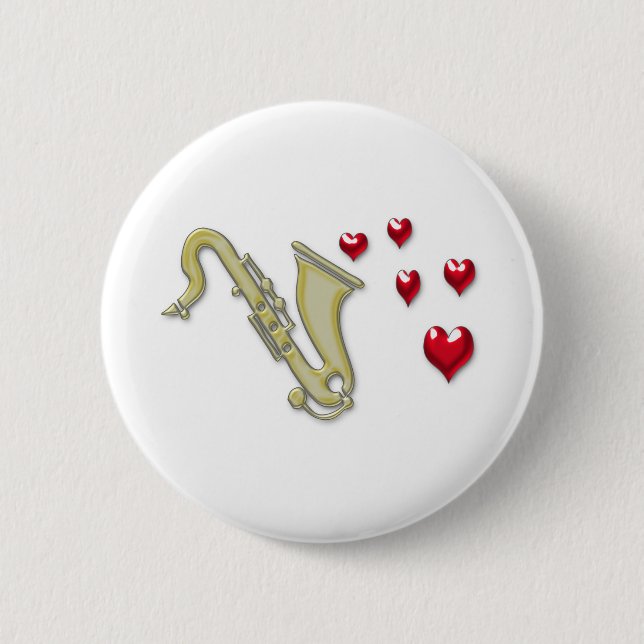 I Love Saxaphone Hearts Pinback Button (Front)